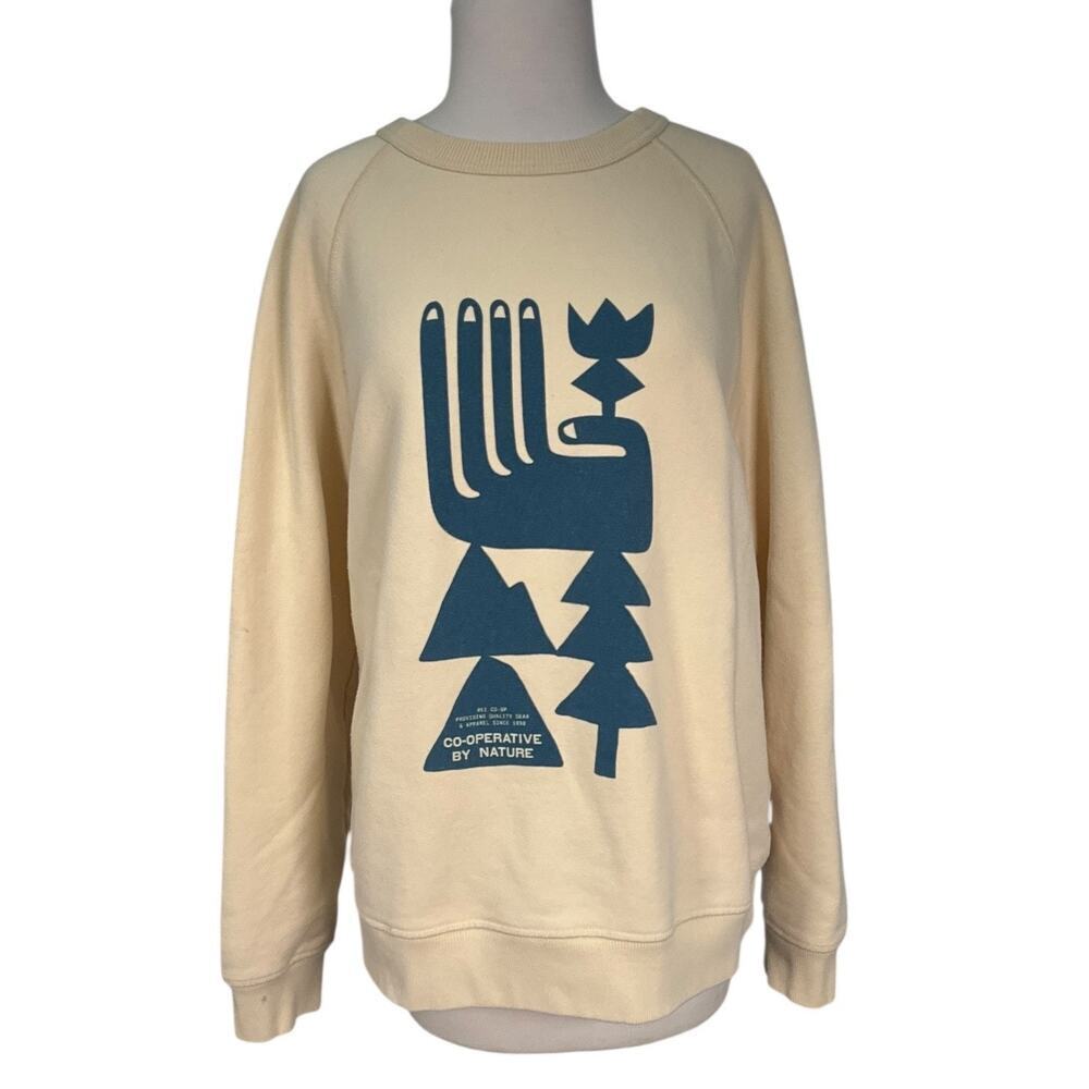 REI-Co-op by Nature Graphic Print Cream Pullover Fleece Sweatshirt Mens Large
